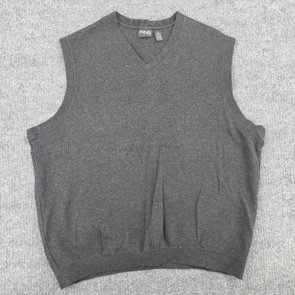 Ping Sweater Vest Mens Large Gray V Neck Cotton Knit Golf Golfer Pullover Casual